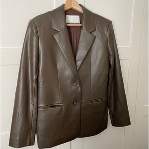 Oak + Fort Faux Leather Brown Blazer XS Two Button Office Career Academia
